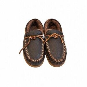 LL Bean Mens Wicked Good Moosehide Moccasin Slippers Size 11 M Shearling Lined
